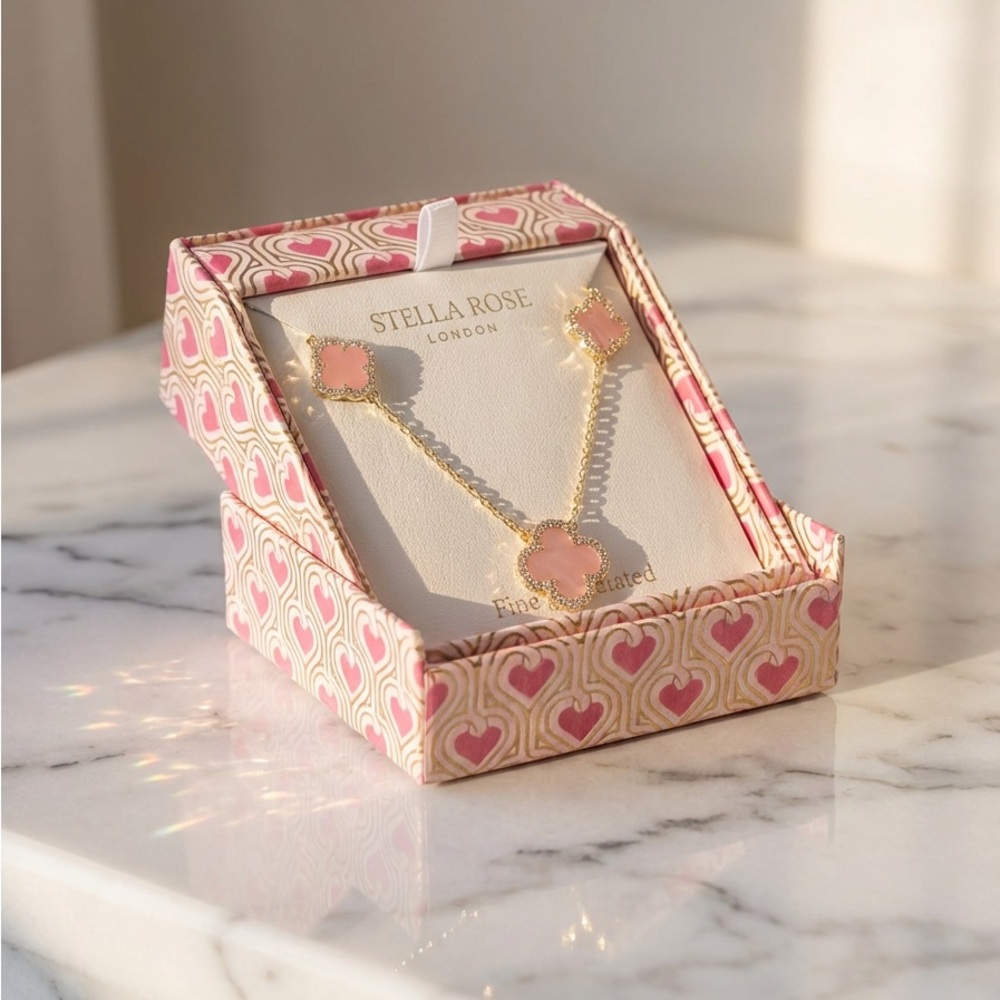 Stella Rose London Gold-Plated Pink Clover Necklace